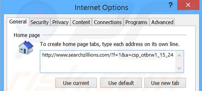 Removing searchzillions.com from Internet Explorer homepage