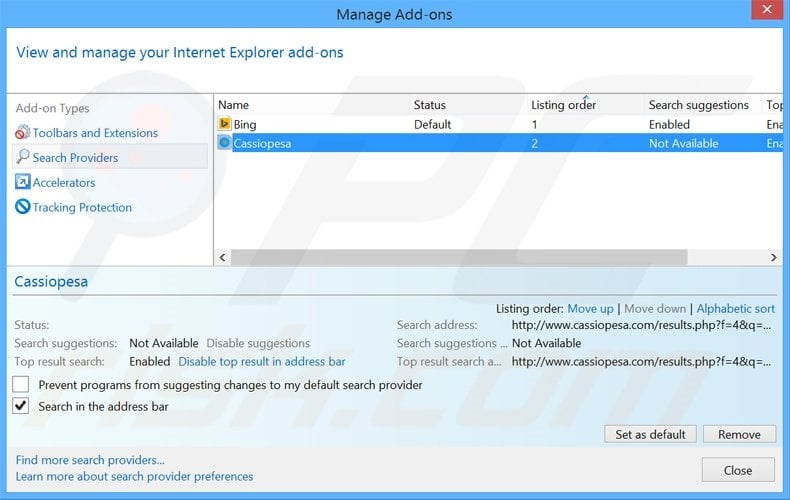 Verwijder searchzillions.com als standaard zoekmachine in Internet Explorer