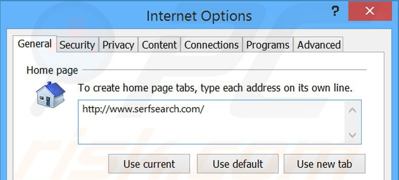 Verwijder serfsearch.com als startpagina in Internet Explorer