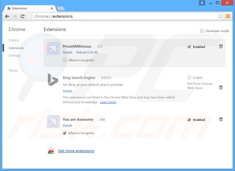 Verwijder aan start.alawar.com gerelateerde Google Chrome extensies