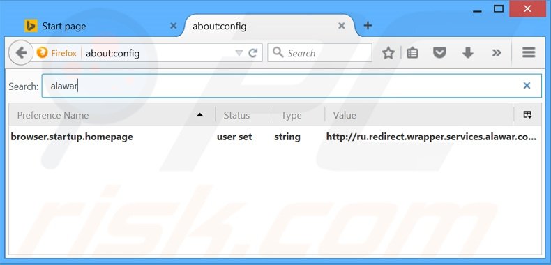 Verwijder start.alawar.com als standaard zoekmachine in Mozilla Firefox