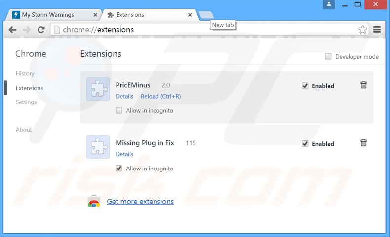 Verwijder de Storm Warnings advertenties uit Google Chrome stap 2
