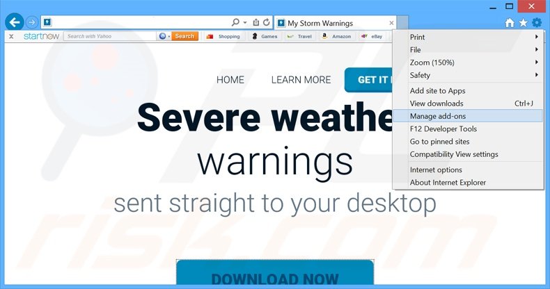 Verwijder de Storm Warnings advertenties uit Internet Explorer stap 1