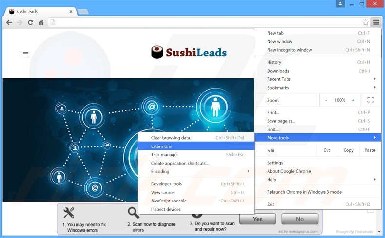 Verwijder de SushiLeads advertenties uit Google Chrome stap 1