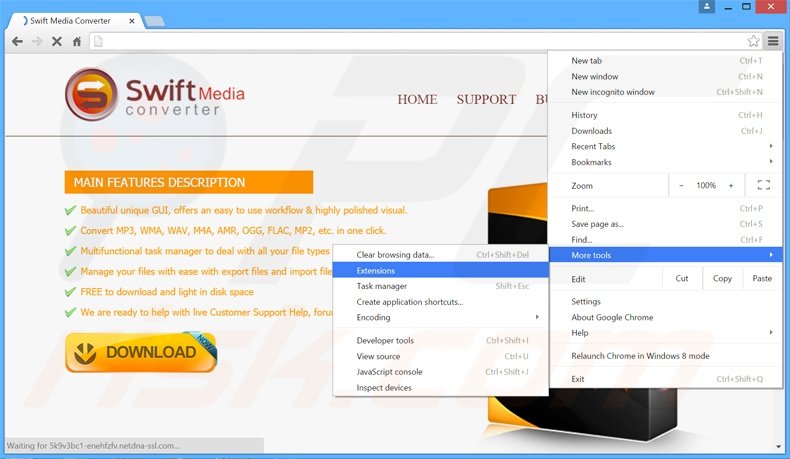 Verwijder de Swift Media Converter  advertenties uit Google Chrome stap 1