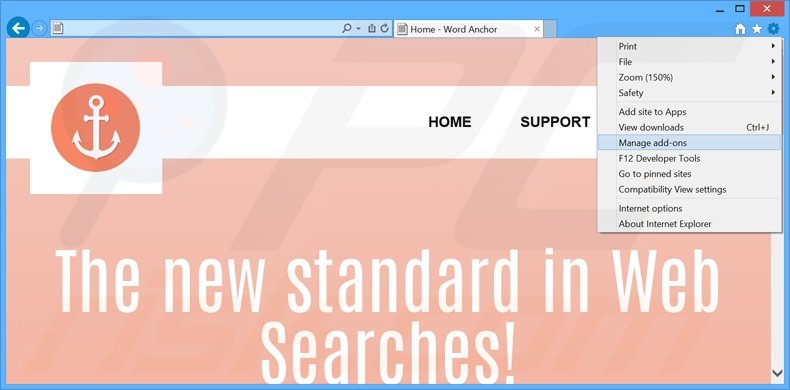 Verwijder de WordAnchor advertenties uit Internet Explorer stap 1