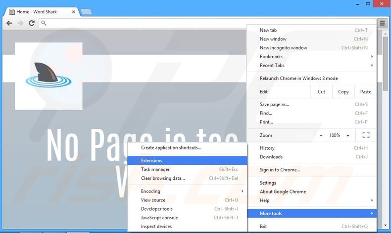 Verwijder Word Shark advertenties uit Google Chrome stap 1