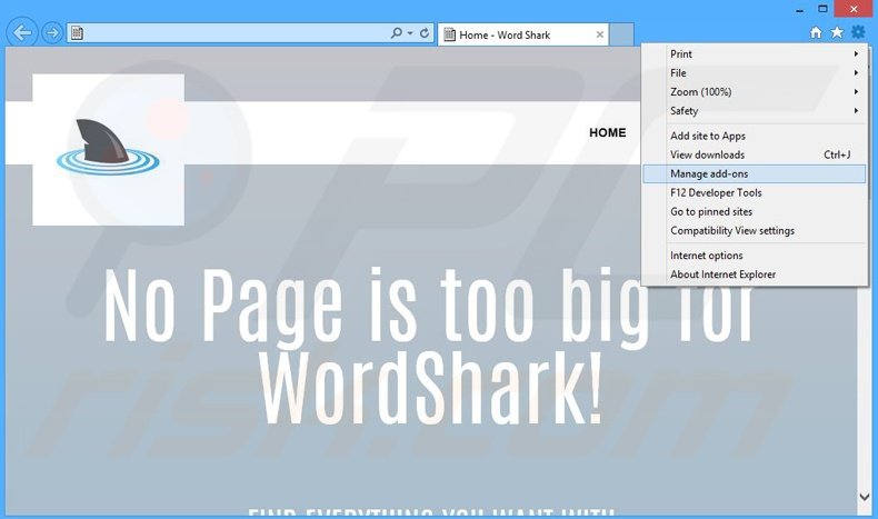 Verwijder de Word Shark advertenties uit Internet Explorer stap 1
