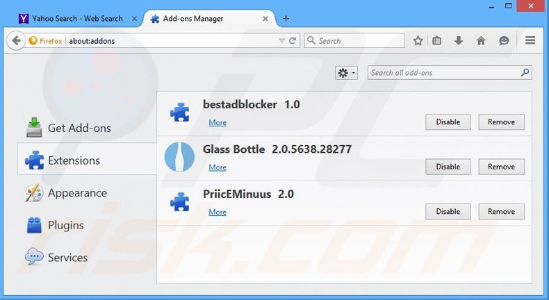 Verwijder aan yhs4.search.yahoo.com gerelateerde Mozilla Firefox extensies