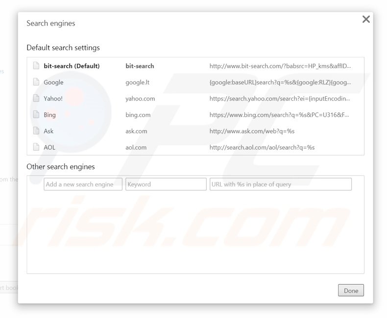 Verwijder bit-search.com als standaard zoekmachine Google Chrome
