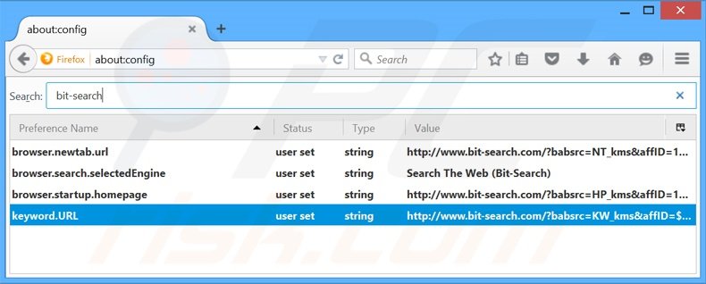 Verwijder bit-search.com als standaard zoekmachine in Mozilla Firefox