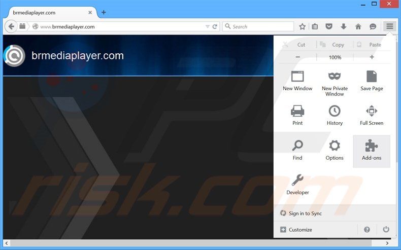 Verwijder de Br Media Player advertenties uit Mozilla Firefox stap 1