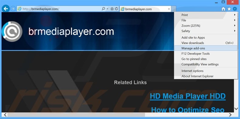 Verwijder de Br Media Player advertenties uit Internet Explorer stap 1