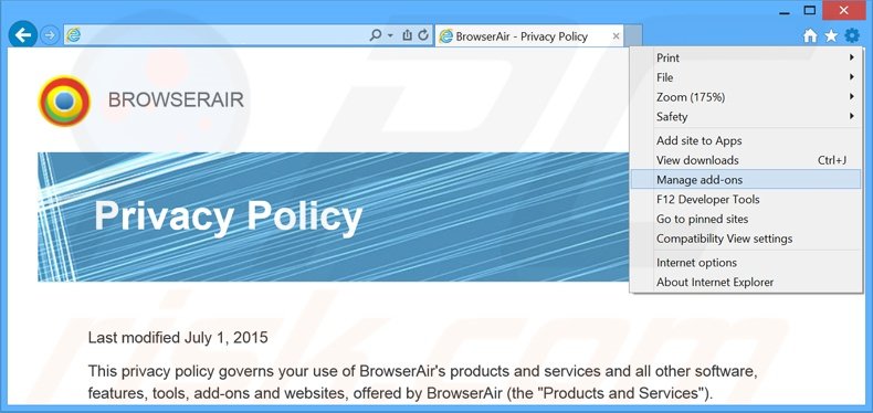 Verwijder de BrowserAir advertenties uit Internet Explorer stap 1