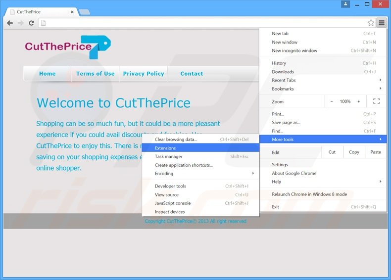 Verwijder de CutThePrice  advertenties uit Google Chrome stap 1