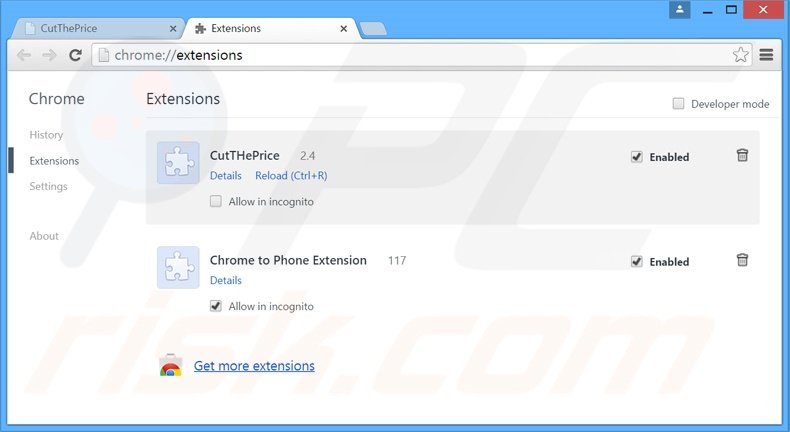 Verwijder de CutThePrice advertenties uit Google Chrome stap 2