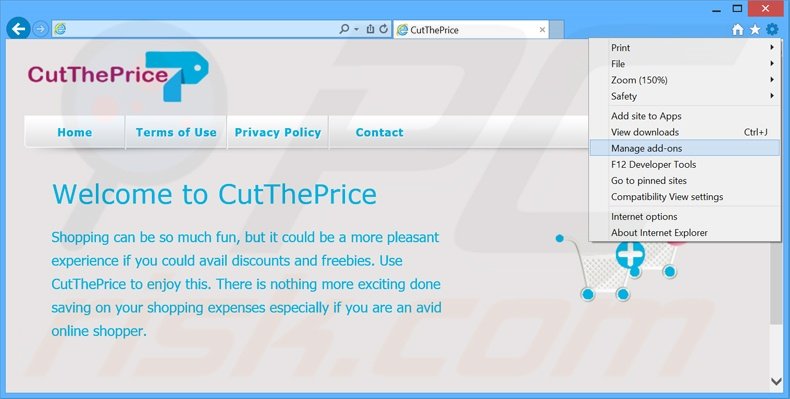 Verwijder de CutThePrice advertenties uit Internet Explorer stap 1