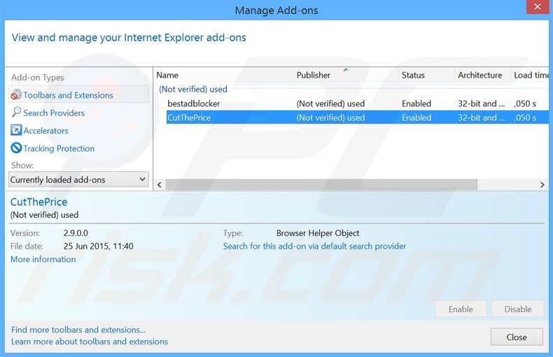 Verwijder CutThePrice advertenties uit Internet Explorer stap 2