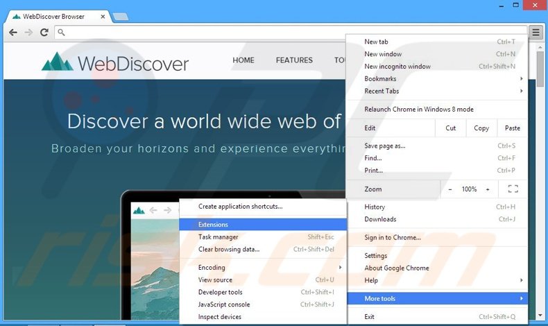 Verwijder de WebDiscover advertenties uit Google Chrome stap 1