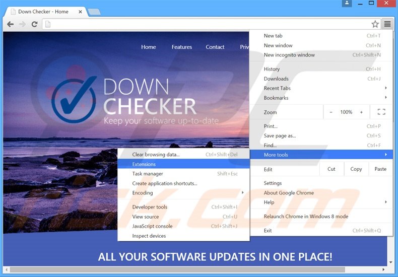 Verwijder de Down Checker advertenties uit Google Chrome stap 1