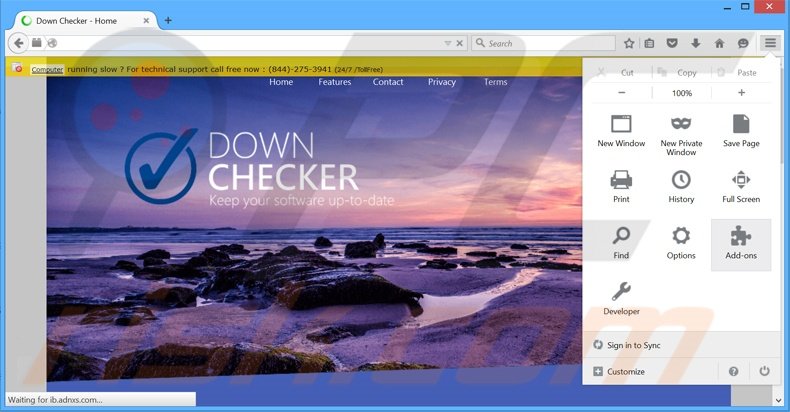 Verwijder de Down Checker advertenties uit Mozilla Firefox stap 1