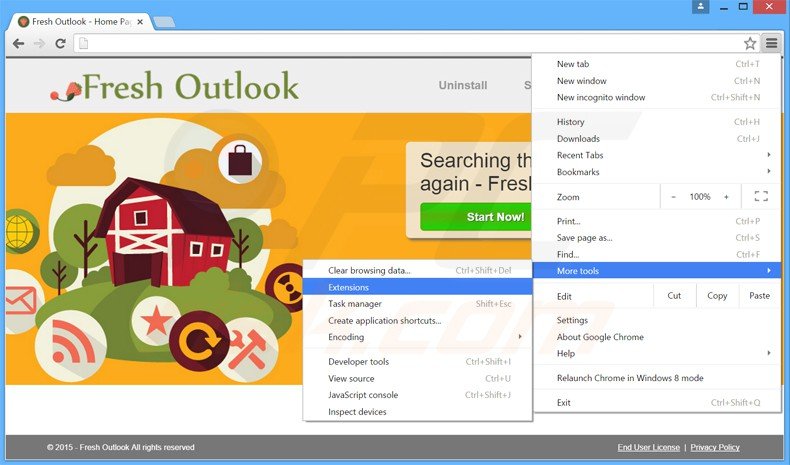Verwijder de Fresh Outlook advertenties uit Google Chrome stap 1