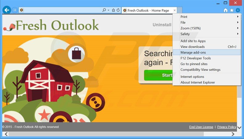 Verwijder de Fresh Outlook advertenties uit Internet Explorer stap 1
