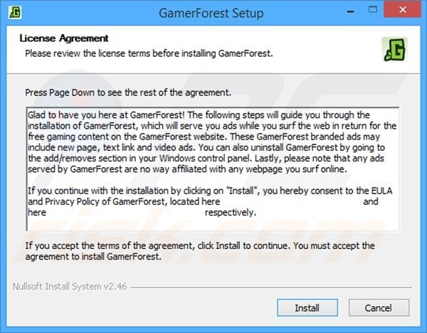 Official GamerForest adware installer configuratie
