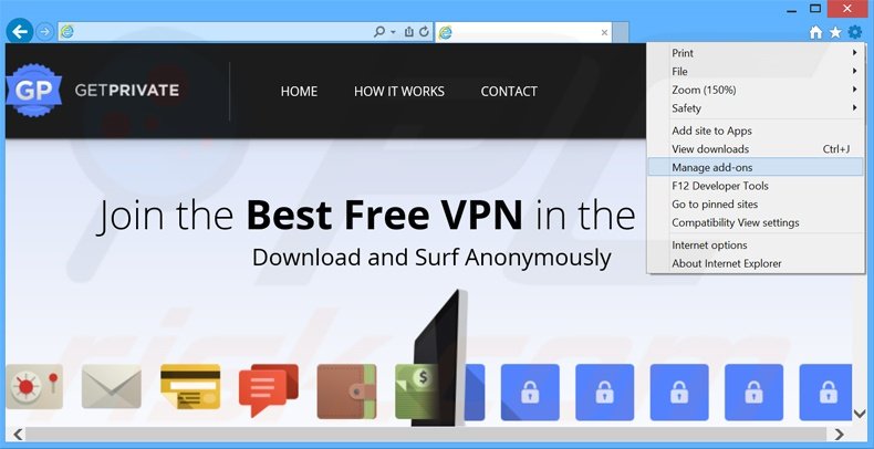 Verwijder de GetPrivate advertenties uit Internet Explorer stap 1