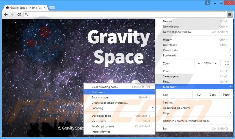 Verwijder de Gravity Space advertenties uit Google Chrome stap 1