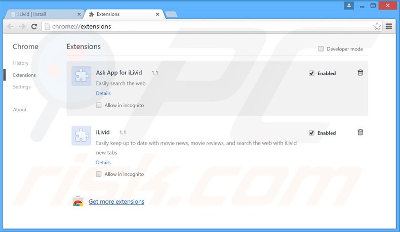 Verwijder aan search.ask.com gerelateerde Google Chrome extensies