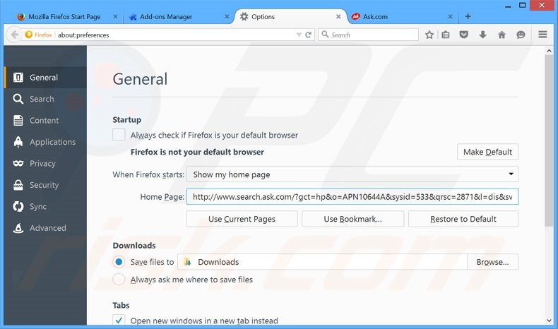 Verwijder search.ask.com als startpagina in Mozilla Firefox