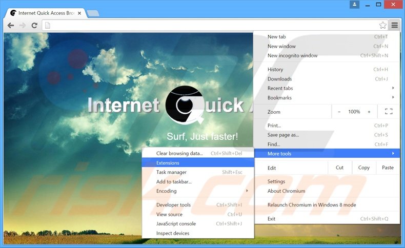 Verwijder de Internet Quick Access  advertenties uit Google Chrome stap 1
