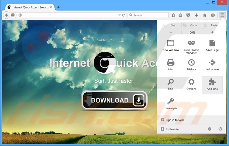 Verwijder de Internet Quick Access advertenties uit Mozilla Firefox stap 1