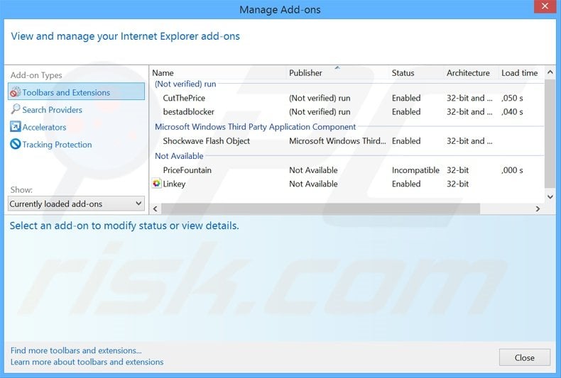 Verwijder Internet Quick Access advertenties uit Internet Explorer stap 2