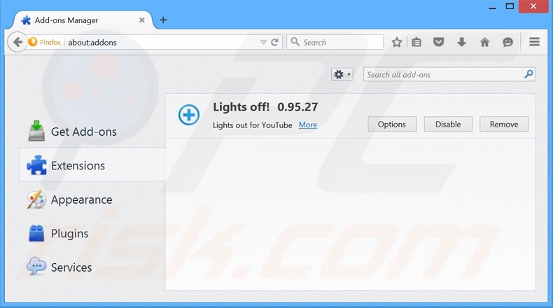 Verwijder Lights Off uit Mozilla Firefox stap 2