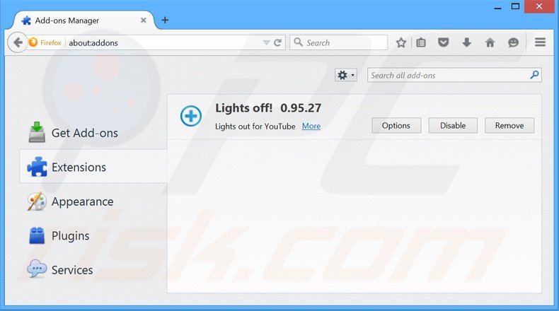 Verwijder Lights Off uit Mozilla Firefox stap 2
