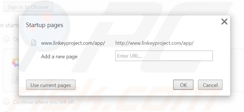 Verwijder linkeyproject.com als startpagina in Google Chrome