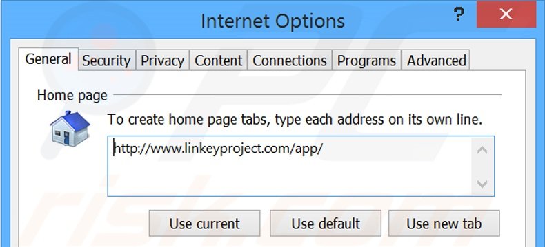Verwijder linkeyproject.com als startpagina in Internet Explorer