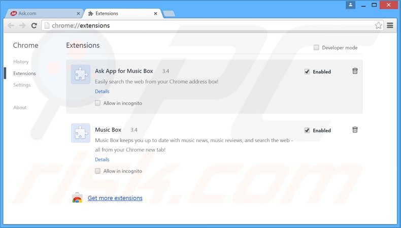 Verwijder aan MusicBox gerelateerde Google Chrome extensies