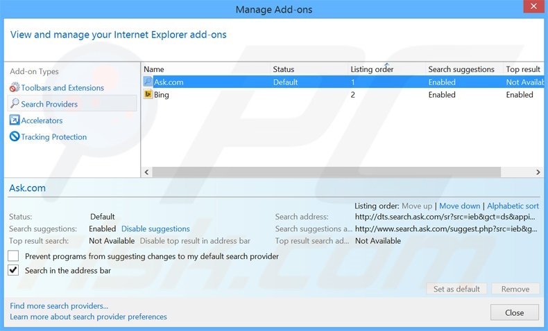 Verwijder MusicBox als standaard zoekmachine in Internet Explorer
