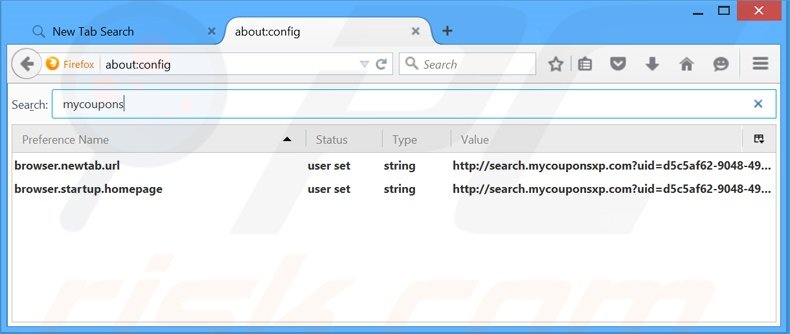 Verwijder search.mycouponsxp.com als standaard zoekmachine in Mozilla Firefox