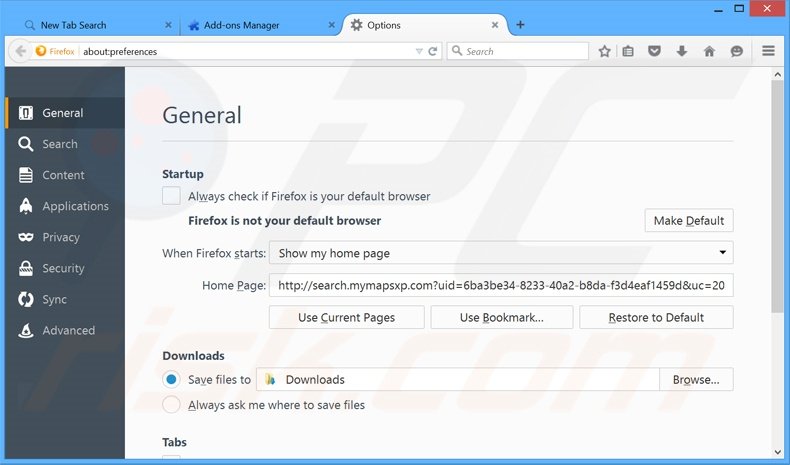 Verwijder search.mymapsxp.com als startpagina in Mozilla Firefox