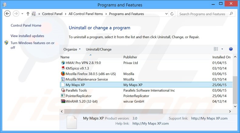 search.mymapsxp.com browser hijacker uninstall via Control Panel
