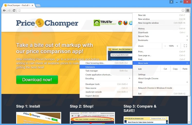Verwijder de  PriceChomper advertenties uit Google Chrome stap 1