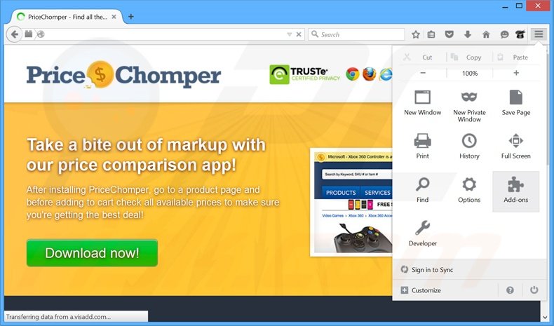 Verwijder de PriceChomper advertenties uit Mozilla Firefox stap 1
