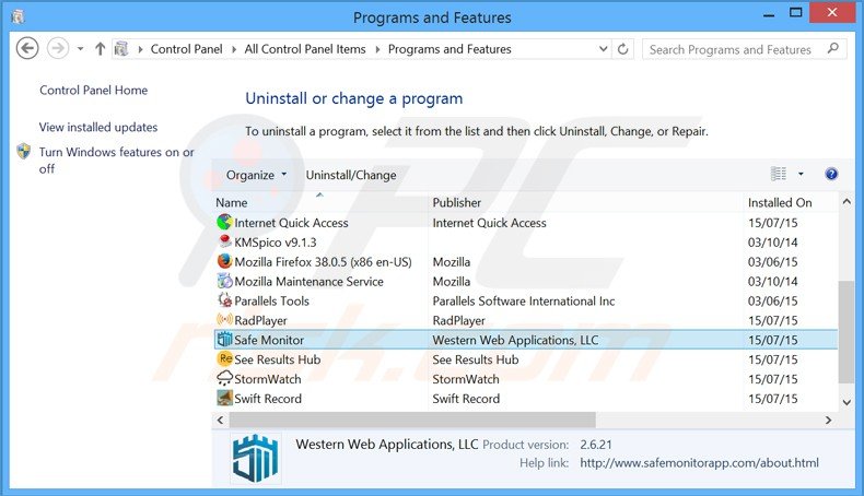 safe monitor adware uninstall via Control Panel