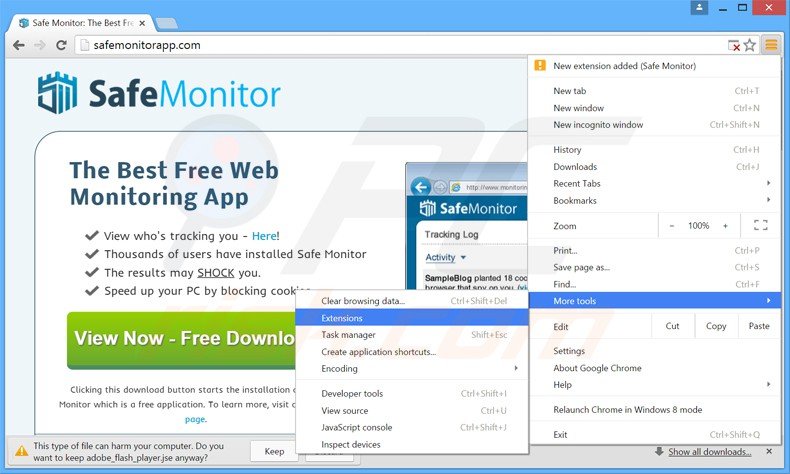 Verwijder de safe monitor advertenties uit Google Chrome stap 1
