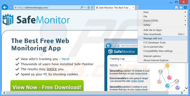 Verwijder de safe monitor advertenties uit Internet Explorer stap 1