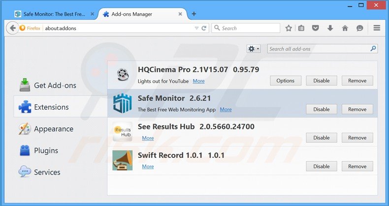 Verwijder de safe monitor advertenties uit Mozilla Firefox stap 2